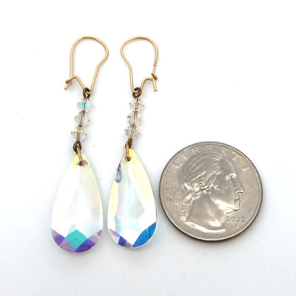 14K Yellow Gold Faceted Crystal Bead Dangle Hook Earrings