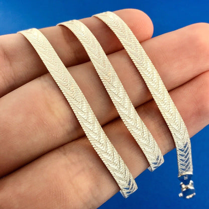 Vintage FAS Italy 925 Sterling Silver Polished Florentine Etched Chain Necklace