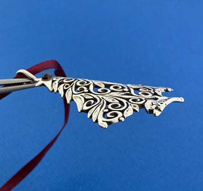 Designer Sterling Silver Amethyst Heart Scroll Christmas Tree Ornament Pendant