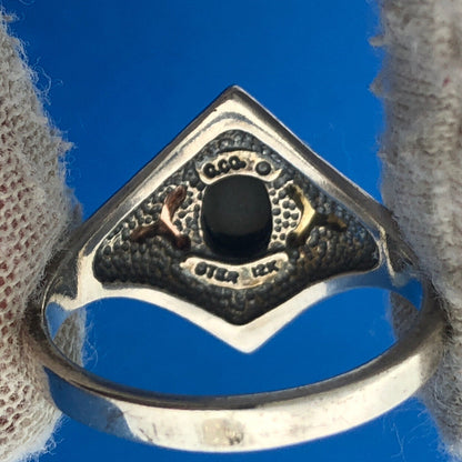 Sterling Silver CCO Coleman Black Onyx Ring with 12k Rose & Yellow Leaf Design