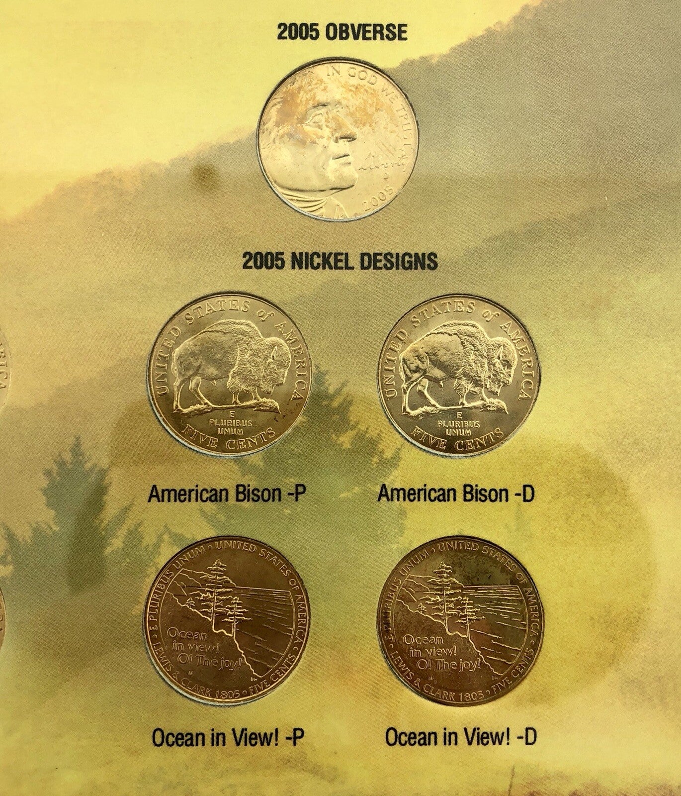 2004 2005 10 Coin Gem BU Westward Series Nickel Coll Whitman Frame Gold Plated