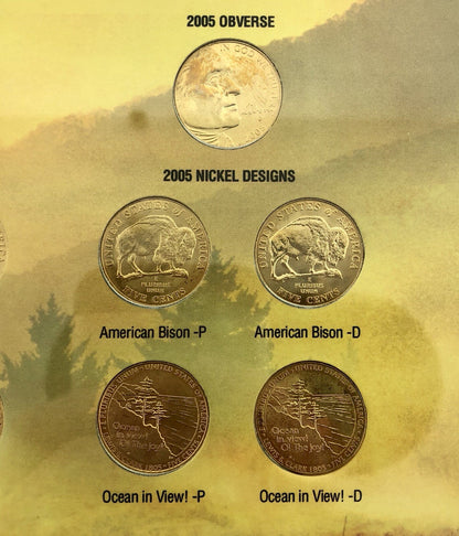 2004 2005 10 Coin Gem BU Westward Series Nickel Coll Whitman Frame Gold Plated
