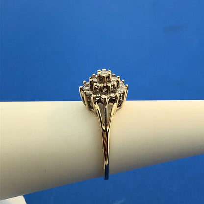 Estate 14K Yellow Gold Diamond Flower Cluster Engagement Anniversary Ring