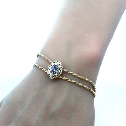 Richard Klein KLJCI 14K Yellow Gold Purple Topaz Diamond Double Strand Bracelet