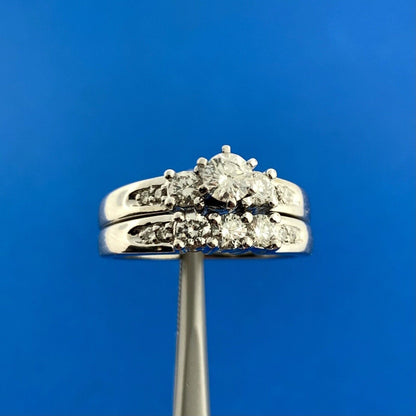 Designer 14K White Gold Round Diamond Engagement Wedding Band Bridal 2 Ring Set