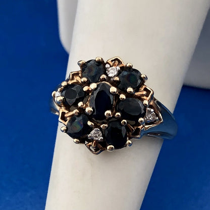 Retro 10K Yellow Sapphire Diamond Floral Cluster September Anniversary Ring