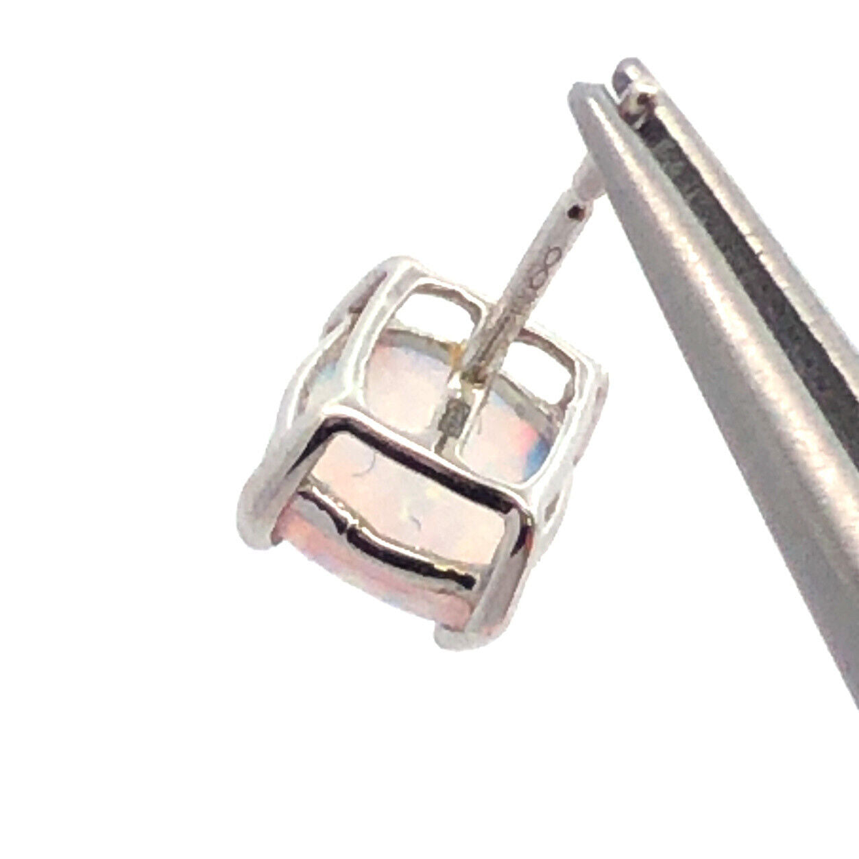 10K White Gold Square Opal Cabochon Healing Stud Earrings