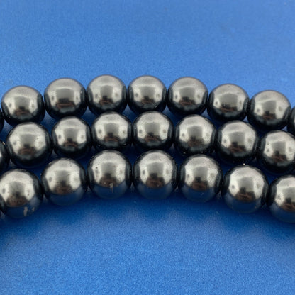 Retro Stunning Gunmetal Gray Faux Pearl Gray Rhinestone Runway 3 Strand Necklace