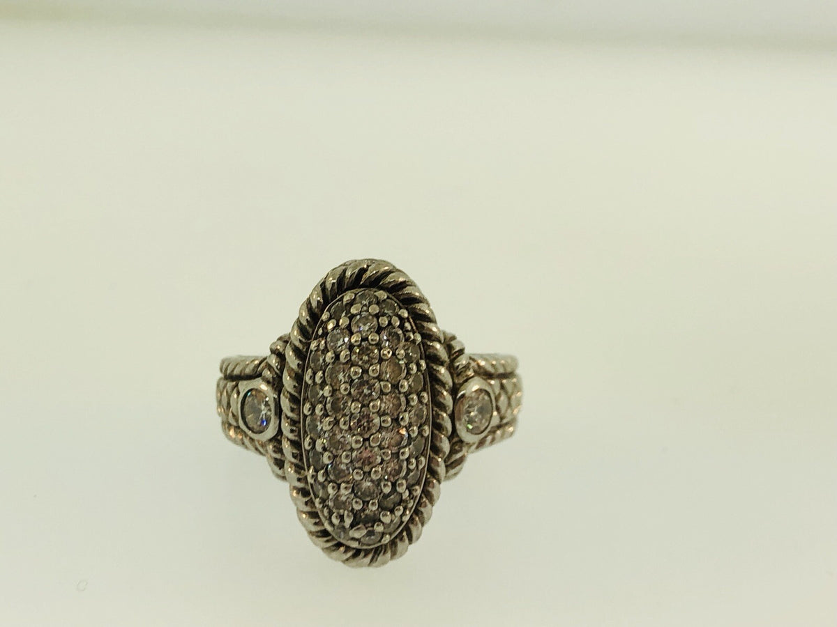 Judith Ripka JR Sterling Silver 925 Diamonique CZ Oval Textured Statement Ring