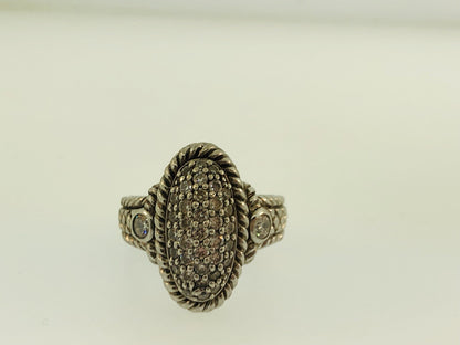Judith Ripka JR Sterling Silver 925 Diamonique CZ Oval Textured Statement Ring