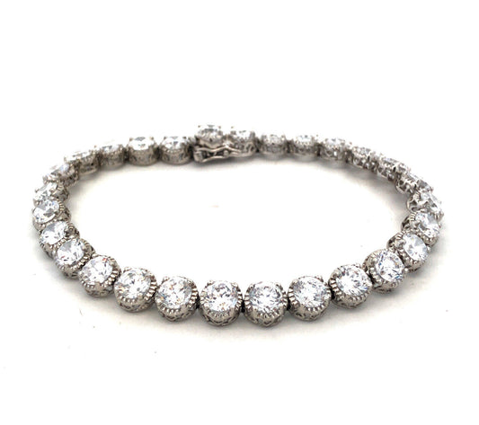 Designer 925 Sterling Silver Round Cubic Zirconia CZ Tennis Bracelet