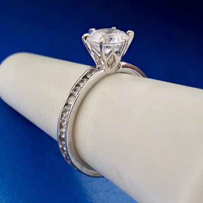 Designer SW 14K White Gold Cubic Zirconia CZ Solitaire Accents Eternal Love Ring