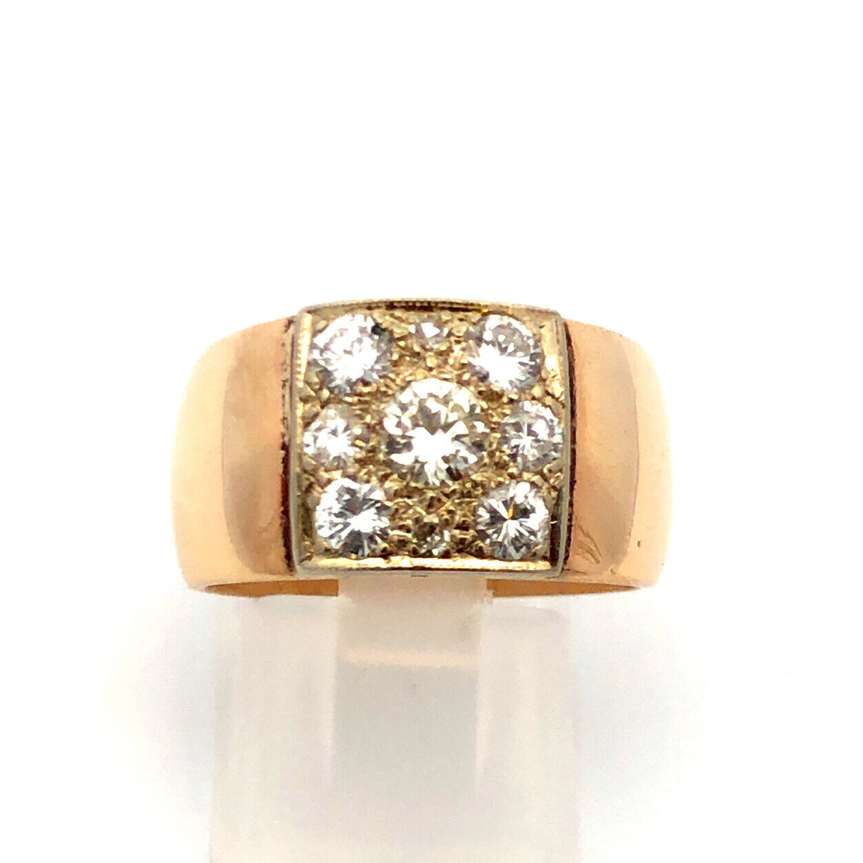 Designer 14K Yellow Gold Round Diamond Cluster Wide Cigar Band Statement Ring