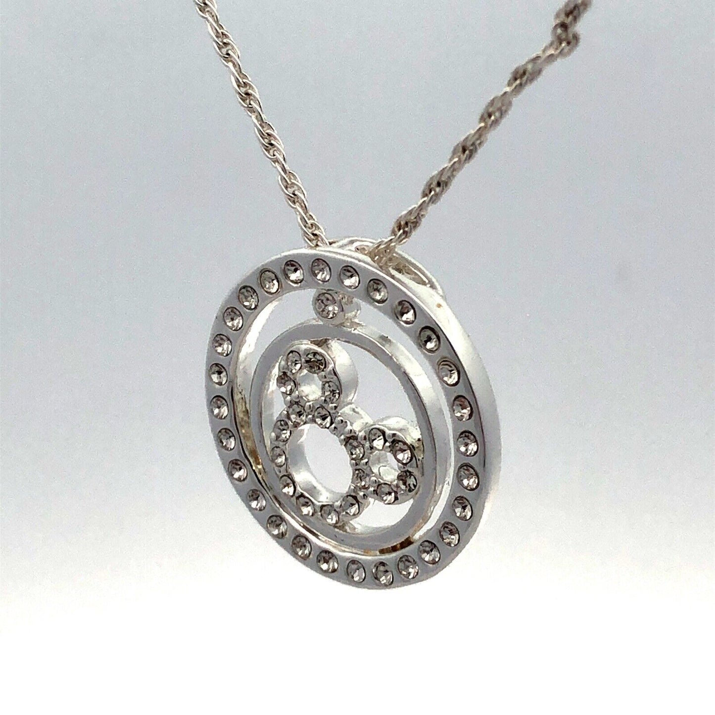 Authentic Disney Parks Silver Tone Cubic Zirconia CZ Mickey Infinity Necklace