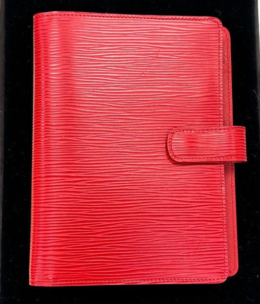 Louis Vuitton Red Epi Leather Binder Medium Ring Agenda Diary Calendar Planner