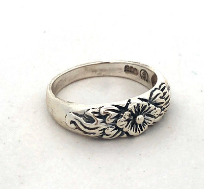 Designer 925 Sterling Silver Textured Flower Floral Stackable Band Ring