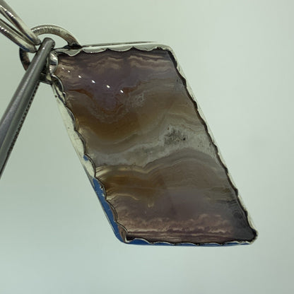 Artisan Sterling Silver Purple Banded Agate Quartz Statement Rectangle Pendant