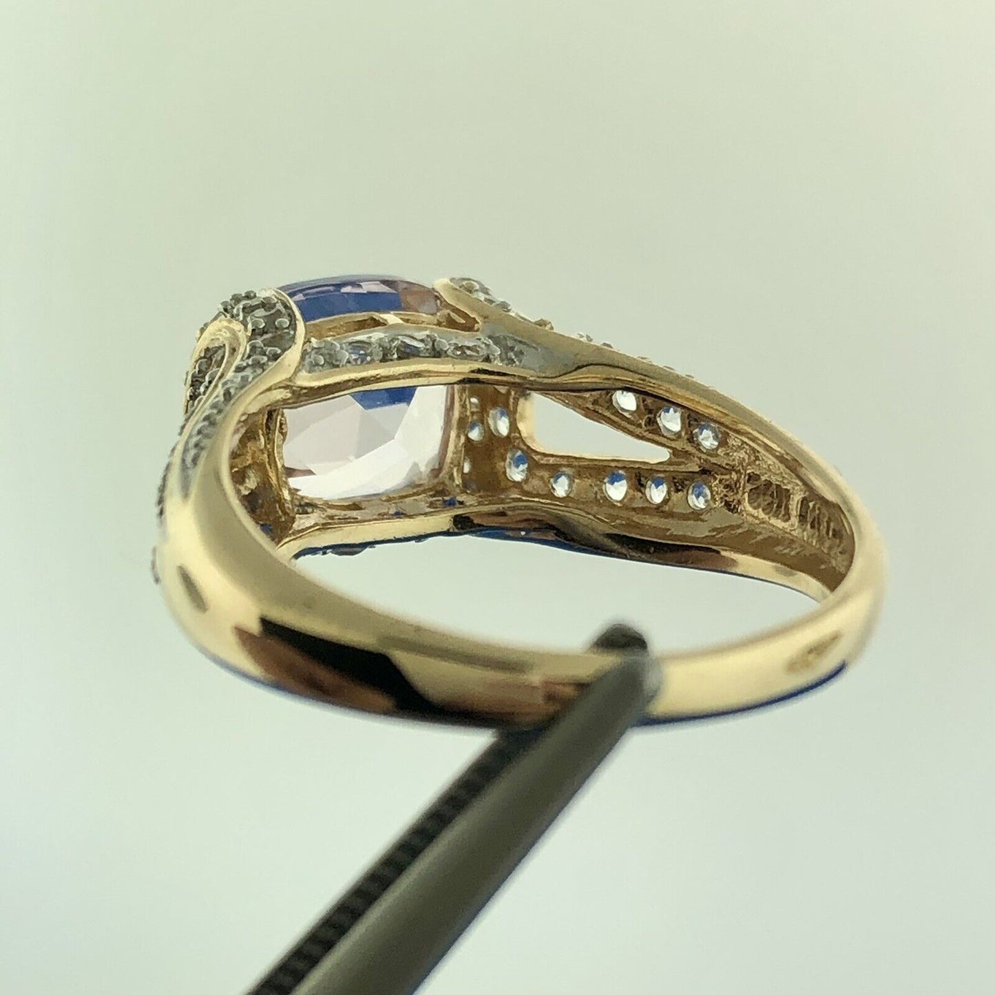 Designer MEDA 14K Yellow White Gold Morganite Diamond Accented Statement Ring