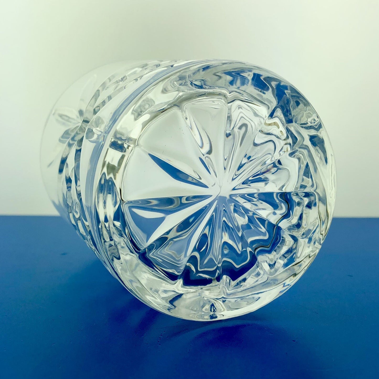 Elegant Starbust Basketweave Pattern Cut Crystal Highball Tumbler Bar Ware Glass