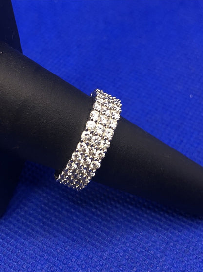 MEDA 925 Sterling Silver Cubic Zirconia Eternity Wedding Anniversary Band Ring