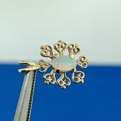 Designer 14K Yellow Gold Oval Opal Filigree Snowflake Drop Dangle Pendant