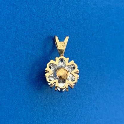 14K Yellow Gold Pearl Diamond Starburst Flower Cluster Bridal Birthstone Pendant