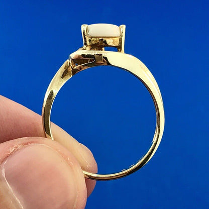 Designer 10K Yellow Gold Opal Diamond Modernist Bypass October Occasion Ring