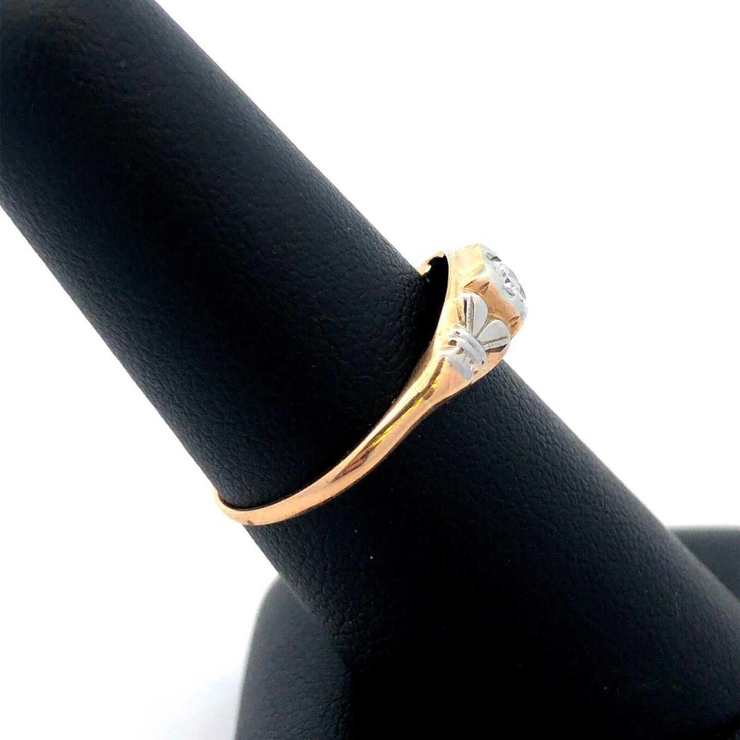 Vintage Designer SH 14K Yellow White Gold Round Diamond Engagement Ring