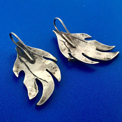 Artisan 925 Sterling Silver Brass Copper Textured Modernist Angel Fish Earrings