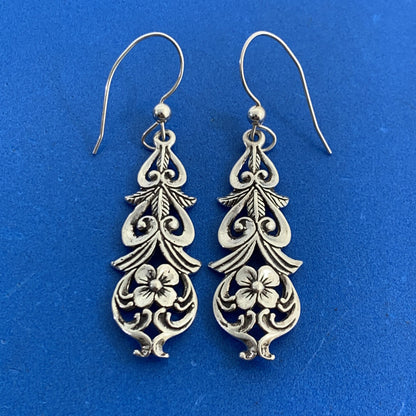 Designer 925 Sterling Silver Floral Leaf Nature Dangle Hook Earrings