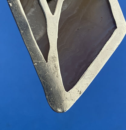 Artisan Sterling Silver Purple Banded Agate Quartz Statement Rectangle Pendant