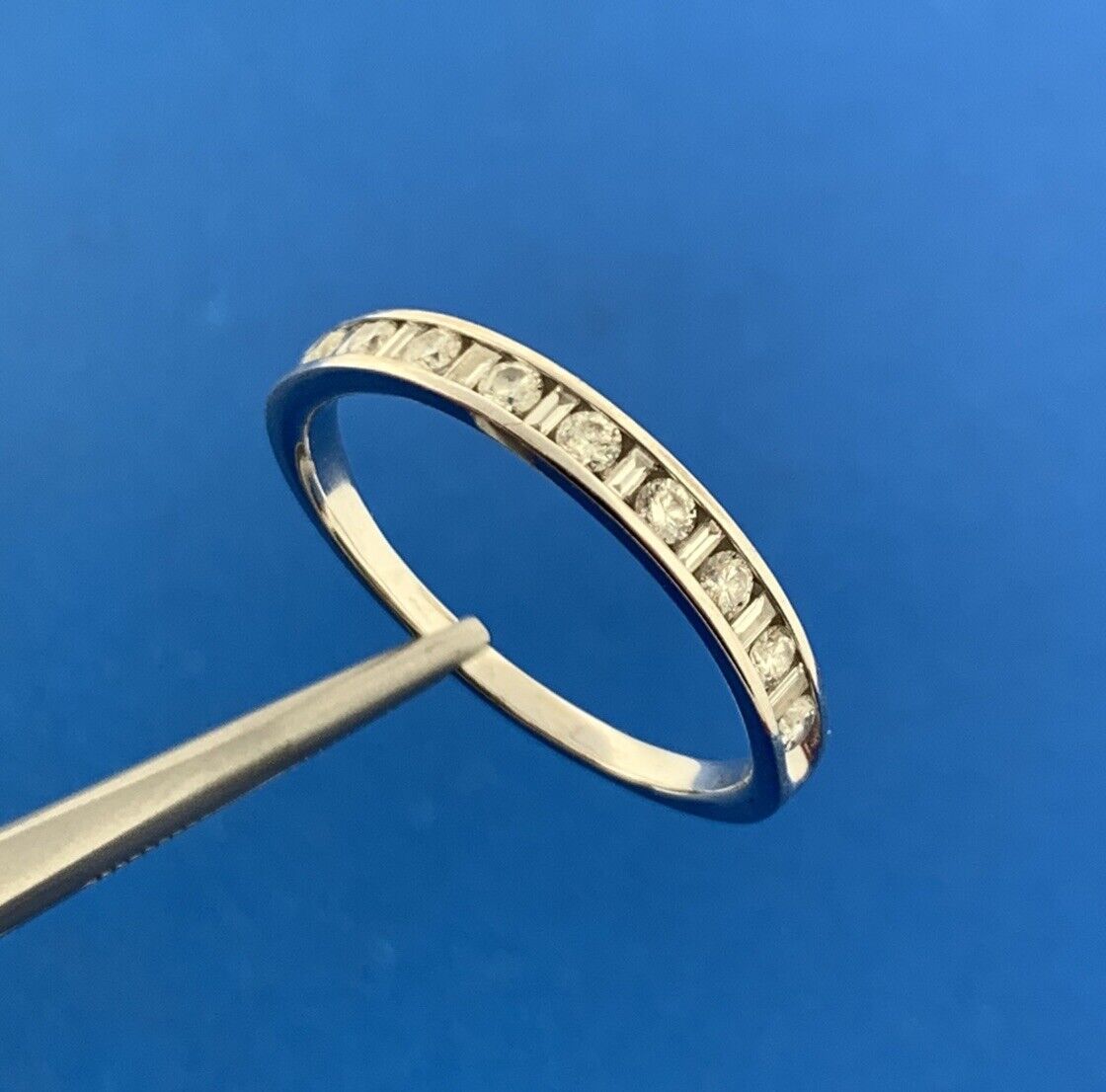 Gorgeous 14k White Gold Round Baguette Cut Diamond Wedding Anniversary Band Ring