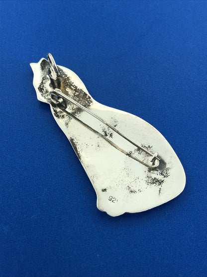 Retro 925 Sterling Silver Sitting Cat Kitten Siamese Scarf Pin Brooch Pendant