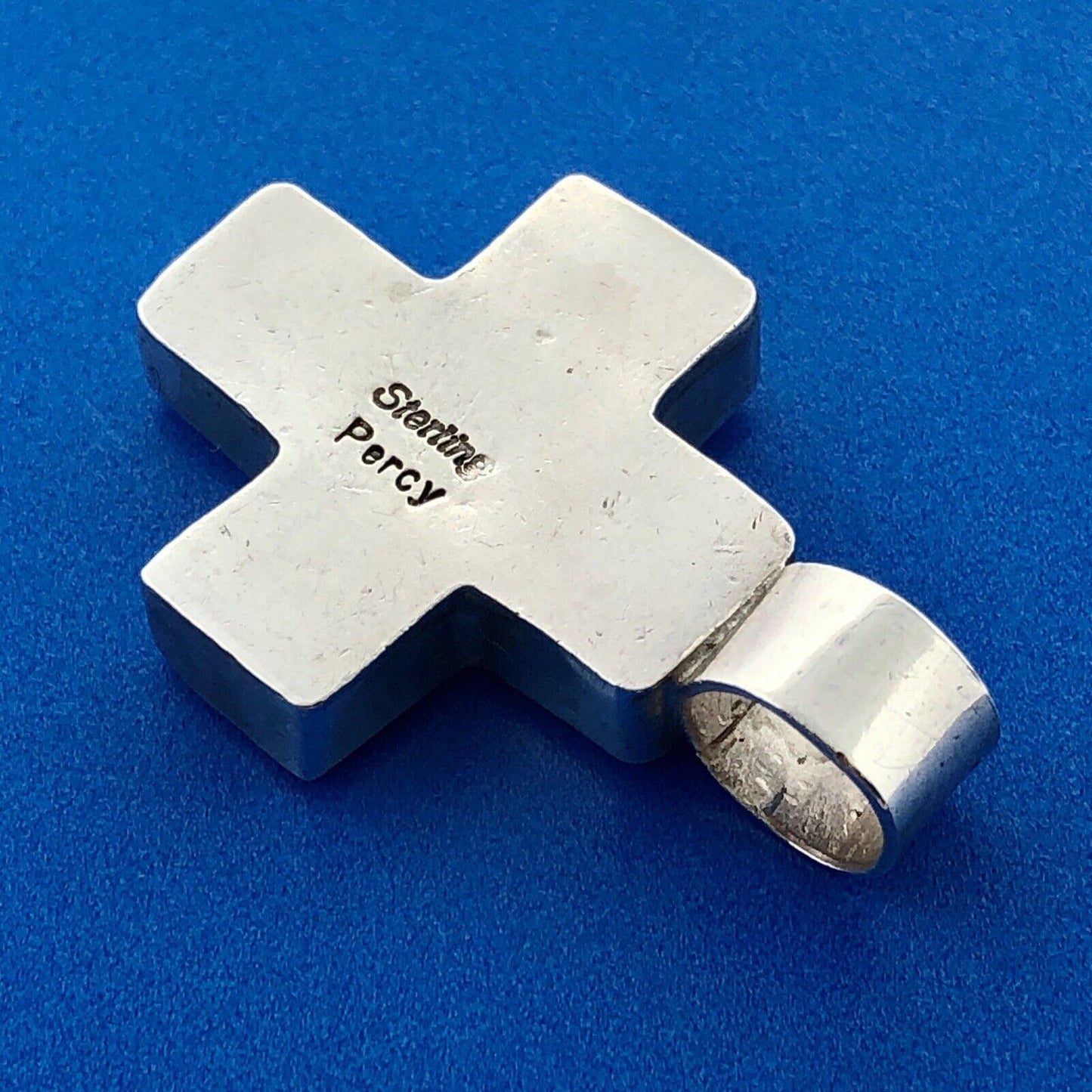 Native American Signed Sterling Silver Turquoise Black Onyx Jasper Cross Pendant