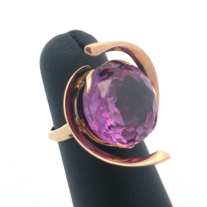 Modernist 14K Yellow Gold Purple Sapphire Solitaire Cocktail Statement Ring