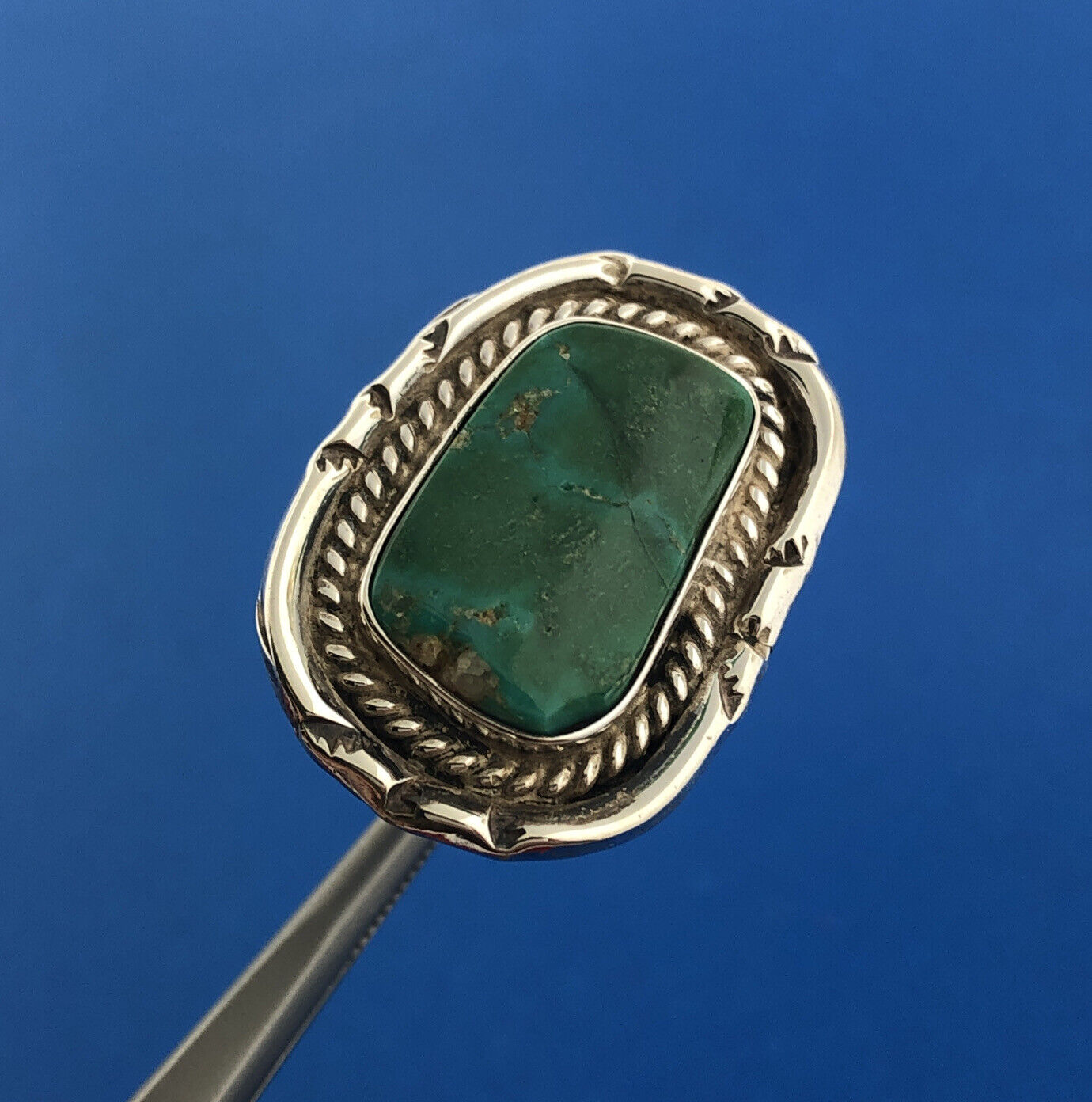 Stunning Sterling Silver 925 Green Turquoise Ovaloid Finger Ring Size 3.75