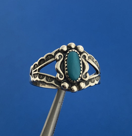 Stunning Sterling Silver 925 Cabochon Blue Turquoise Openwork Ring Size 5.25