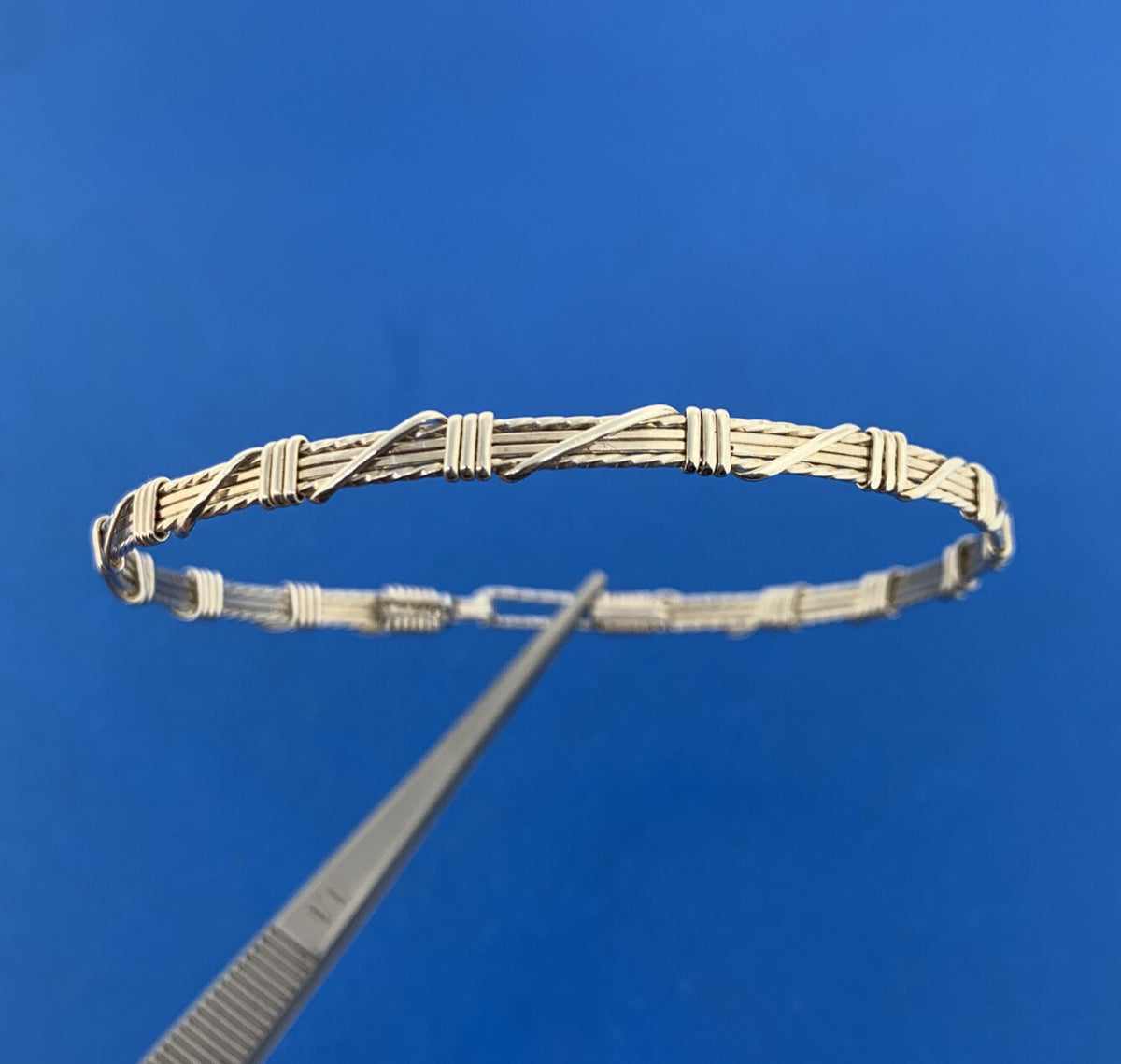 Artisan 925 Sterling Silver Wire Wrapped Bangle Hook Bracelet