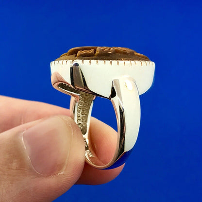 Whitney Kelly WK 925 Sterling Silver Floral Carved Tiger Eye Statement Ring