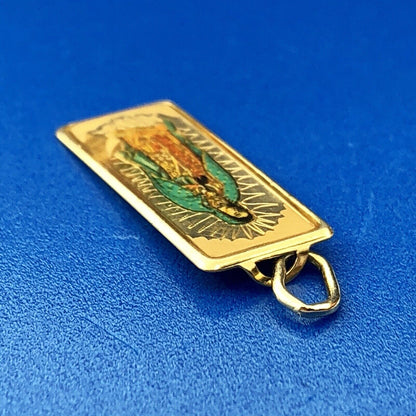 Estate Designer JTS 10K Yellow Gold Painted Mary Madonna Religious Charm Pendant