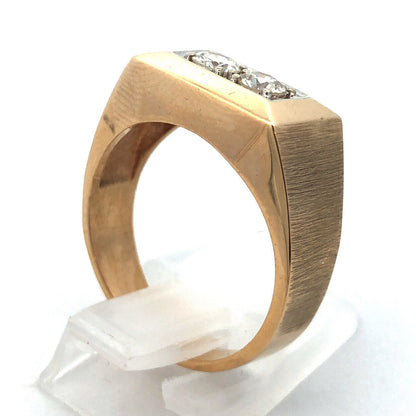 14K Yellow Gold Round Diamond Duo Rectangle Statement Dome Ring