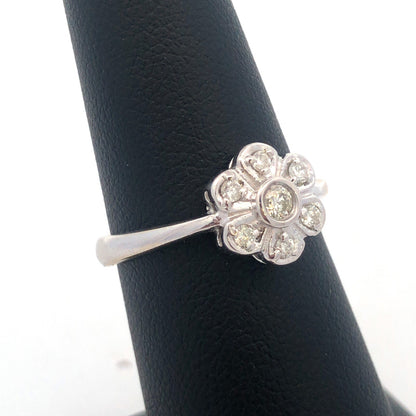 Vintage 14K White Gold Diamond Flower Cluster Sweetheart Promise Engagement Ring