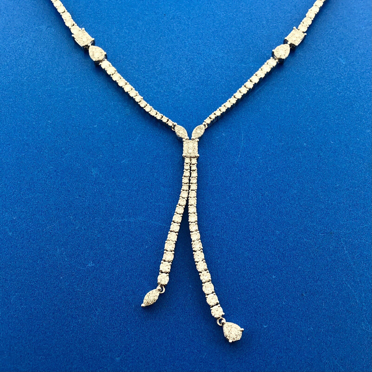 Designer 14K White Gold Multi-Cut Diamond Statement Waterfall Drop Necklace
