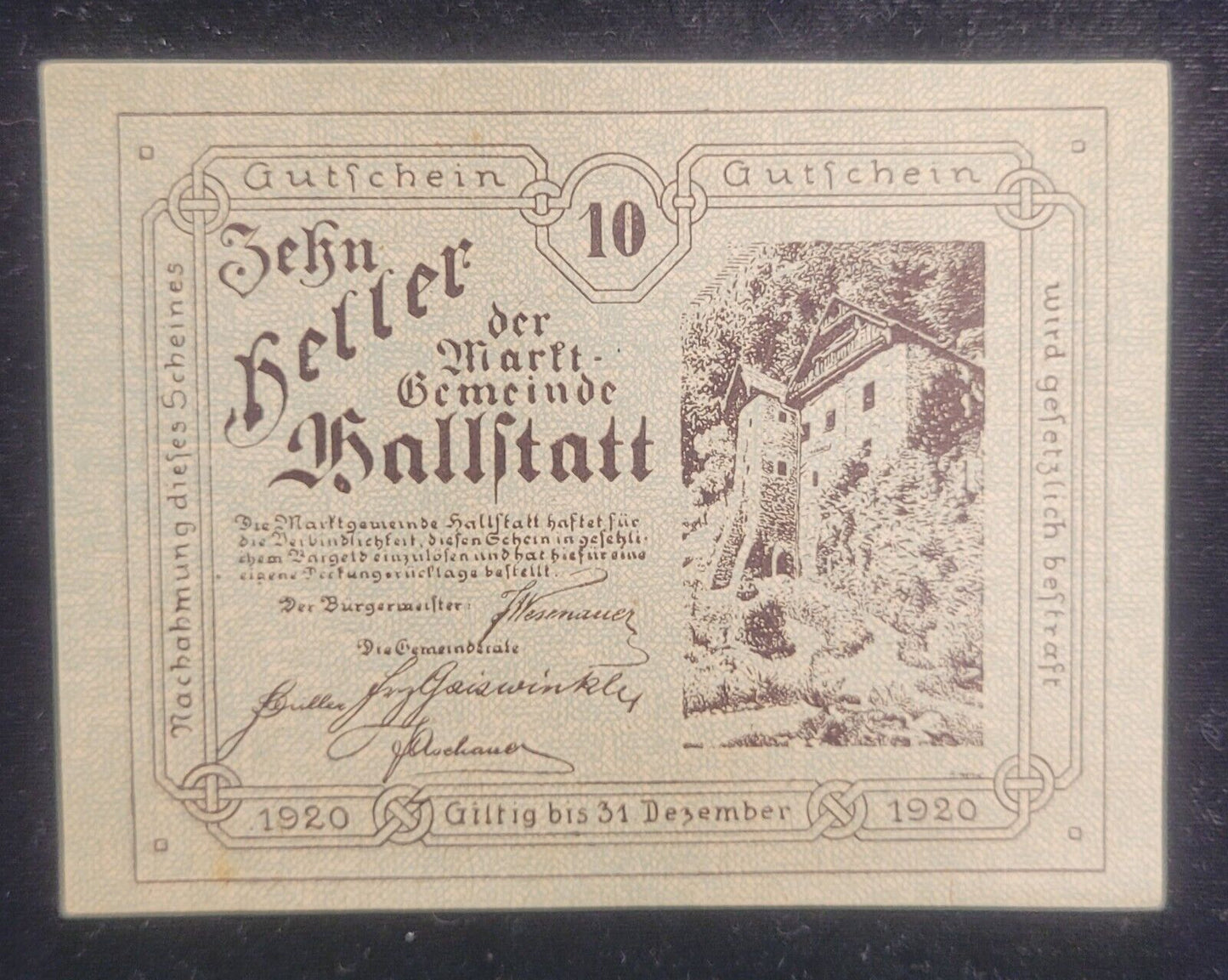1920 10, 20 & 50 Heller, Hallstatt Market Town Austria Obsolete Bank Note Set