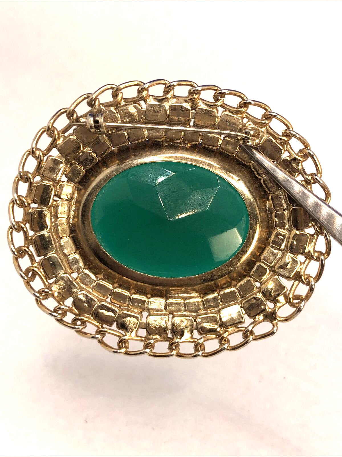 Vintage Gold-Tone Green & Orange Rhinestone Statement Clip Earrings Brooch Set