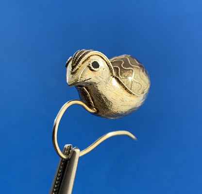 Antique Silver Cloisonne Enamel Quail Bird Dangle Hook Earrings
