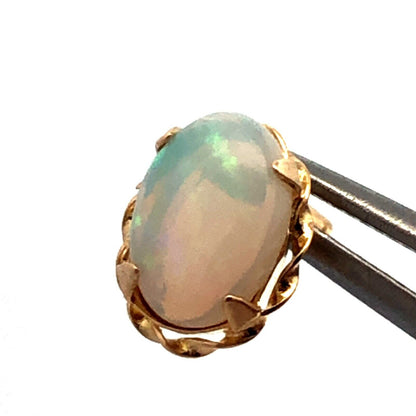 Estate 14K Yellow Gold Oval White Opal Cabochon Solitaire Stud Earrings