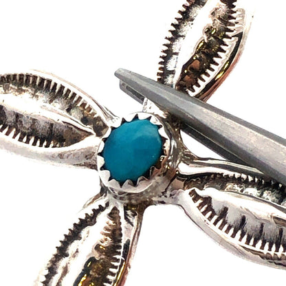 925 Sterling Silver Vintage Native American Old Pawn Turquoise Cross Pendant