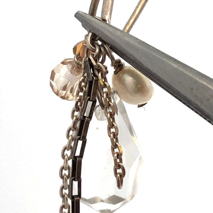 Designer 925 Sterling Silver Crystal Pearl Chain Cluster Dangle Hook Earrings