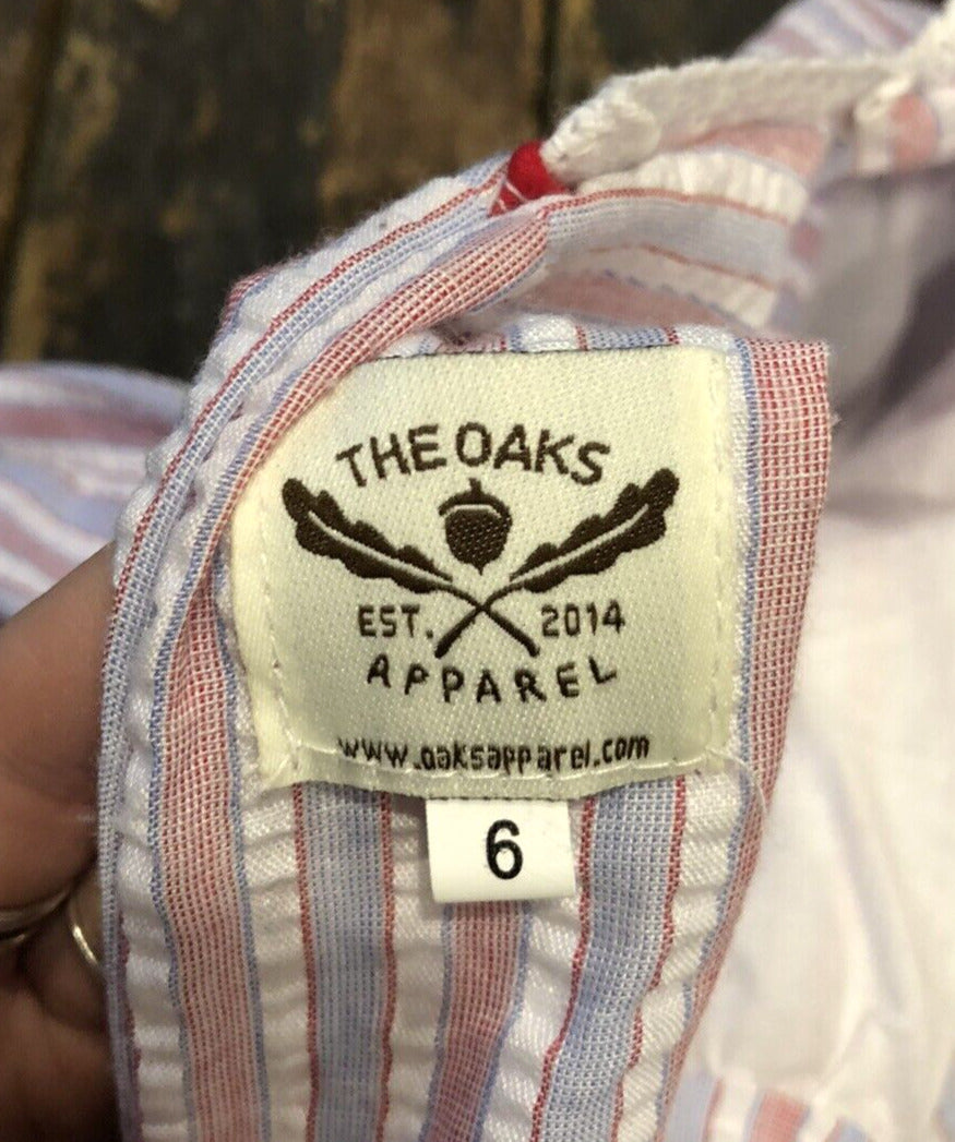 The Oaks Apparel Company Red White Blue Seersucker Girls Size 6 Lined Sundress